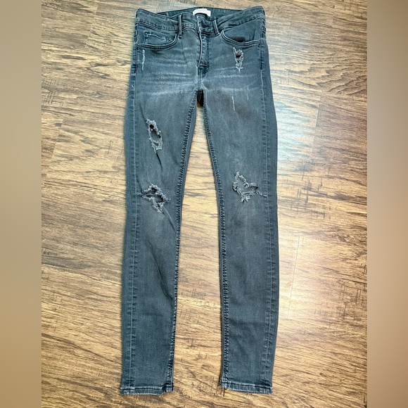 Zara Denim - Zara Vintage Faded Black Distressed Ripped Skinny Jeans- tag size 6
